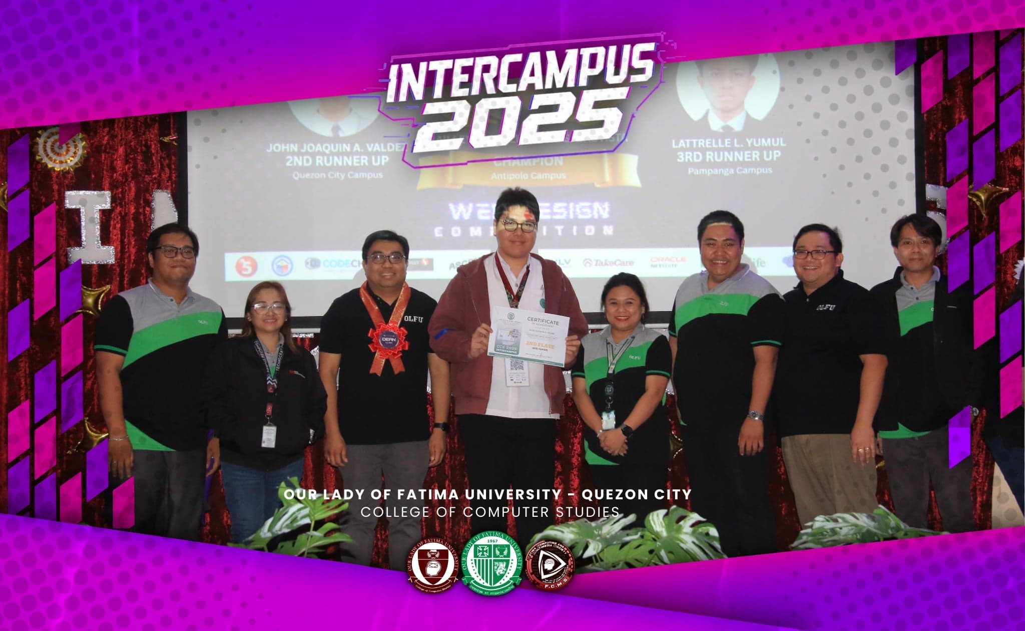 Awarding ceremony for 2nd Place in Web Design at CCS Intercampus IT Olympics 2025 with OLFU CCS professors at Quezon City Campus